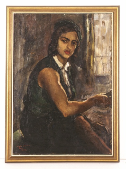 Amrita Sher-Gil, "Selfportrait in Green" (1934)
