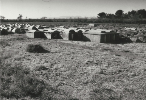Fig.21 Preserved barrel vaulted tombs of more recent date (in the foreground), older tombs (in the background) and the "Torah Ground" behind - Courtesy Werner Herberg, 1973 (www.museo-on.com)